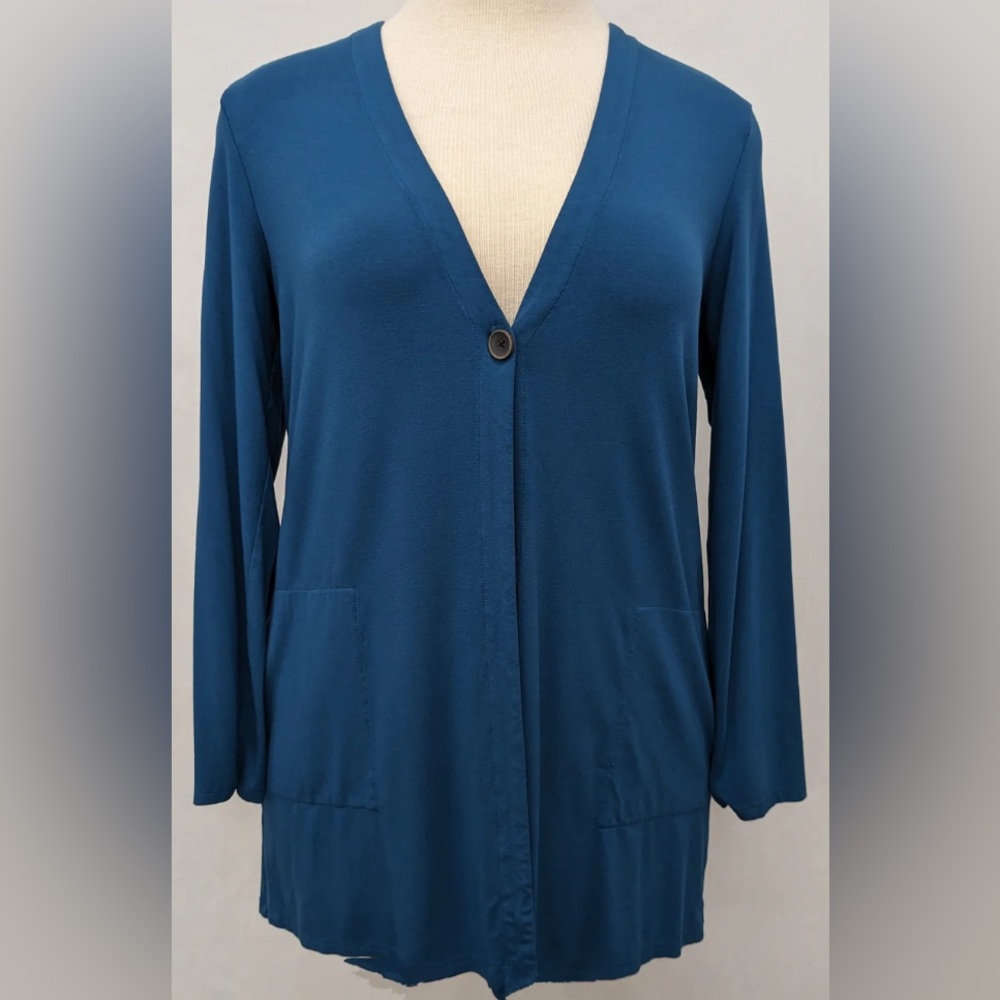 J. Jill Wearever Collection Deep Teal Long Sleeve One Button Cardigan